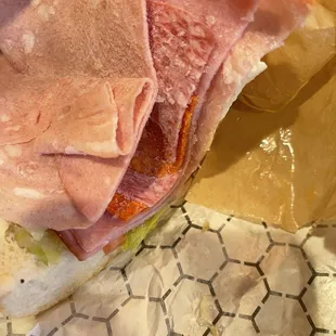 Frozen deli meat on hoagie