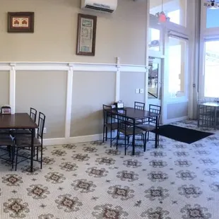 a view of a dining room