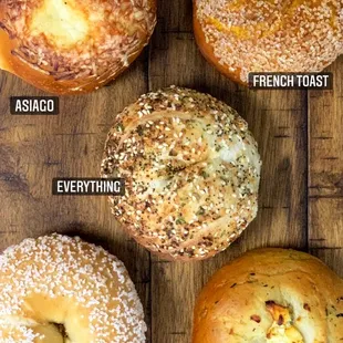 four different types of bagels