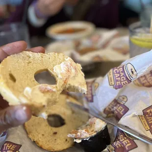 Asiago bagel with garlic spread