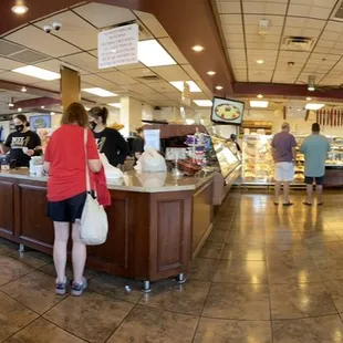 View from inside, at front. Restaurant to the left. Deli to the right.