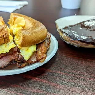 Breakfast bagel supreme and black and white