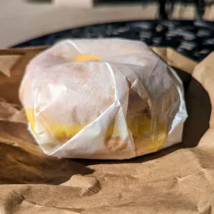 Green chile bagel with bacon, egg and cheese