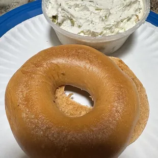 Green chile bagel and green chile cream cheese