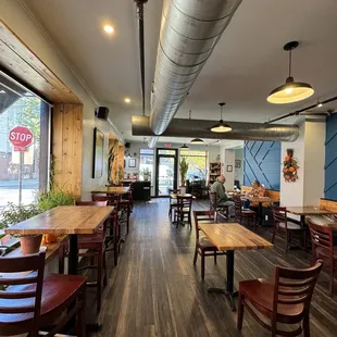 tables and chairs in a restaurant