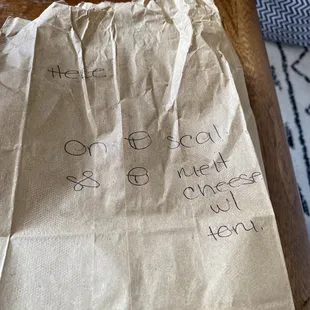 correct order written on the bag but not inside of the bag