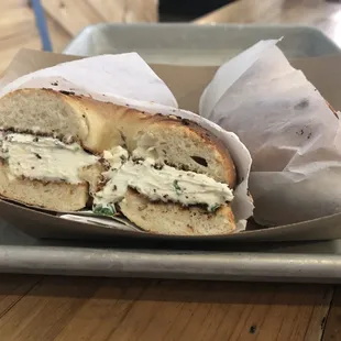 Everything bagel with garlic chive cream cheese