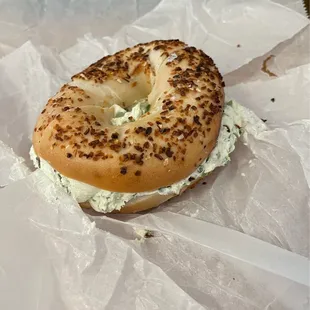 Onion Bagel with scallion spread