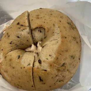 Rosemary Bagel with lox spread