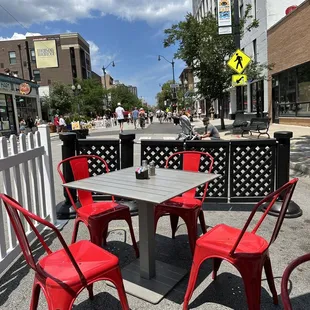 red chairs and a table