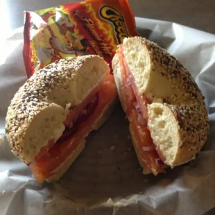 Lox &amp; cream cheese on everything bagel