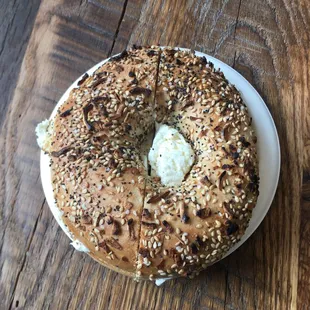 Everything bagel with cream cheese