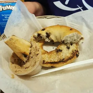 Chocolate Chip bagel with Sn8ckers cream cheese.