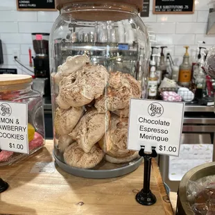 a jar of cookies on a counter