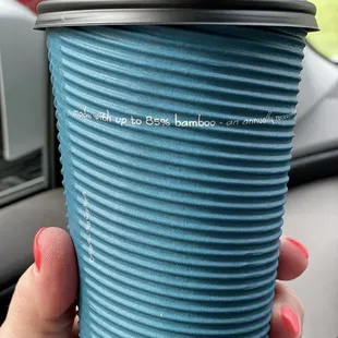 Hot coffee to go in renewable resource cup!
