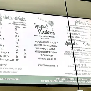 Drink menu as of April 2024.