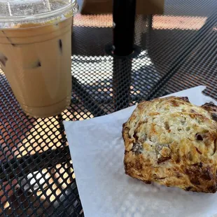 Iced Latte and Ham and Cheese scone