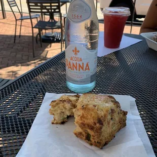 Hann and cheddar scone and bottle of water