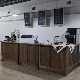 a counter with a menu on it