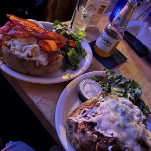 Buffalo chicken with bacon and steak and cheese potato!