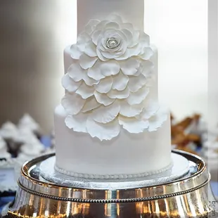 Our beautiful wedding cake. Inside it was tuxedo with raspberry filling.