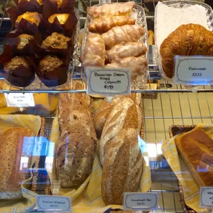 Freshly made baked goods tossed out on the display
