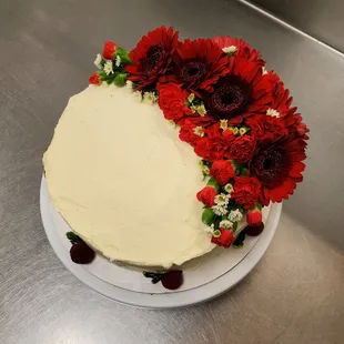 a cake decorated with flowers