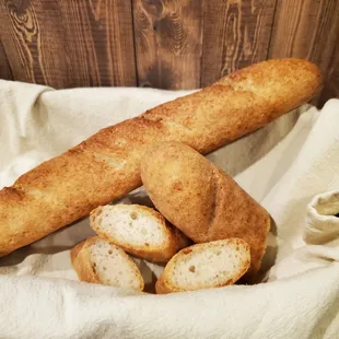 a basket of breadsticks
