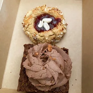 Peanut butter and jelly cookie &amp; butterfinger brownie.