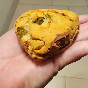 Gluten-free &amp; vegan green chile cheese scone. October 2024