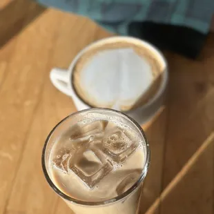Iced and hot latte