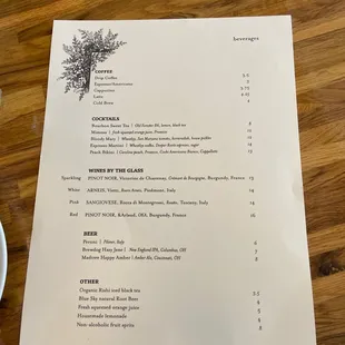 Weekday drink menu, August 2021