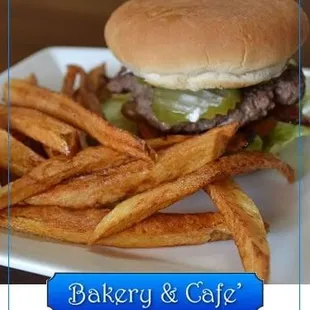 a hamburger and french fries