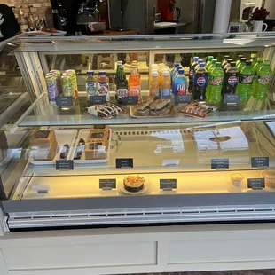 a display case filled with food
