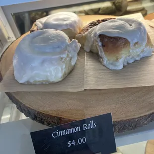 a display of cinnamon rolls