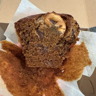 Inside banana chocolate chip muffin