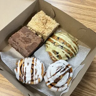 Cinnamon Crumb Cake, Brownie, Cinnamon Rolls &amp; Blueberry Scone w/Lemon Drizzle