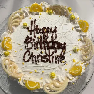 Lemon mousse filled vanilla cake with whipped cream 8 inch birthday cake