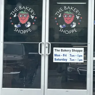 Front door, with hours