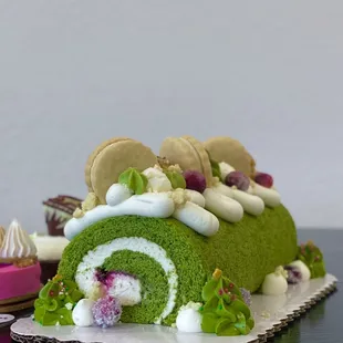 holiday matcha roll cake [back 2 cakes are from sixth course sf] (12/2021)