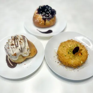 Cinnamon roll, kanafa &amp; lemon blueberry Danish