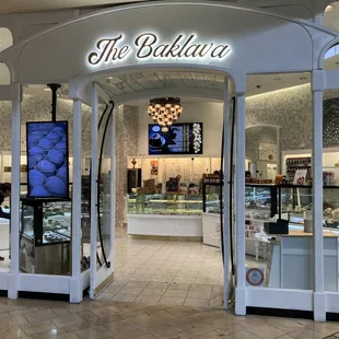 the entrance to the baklava store