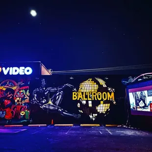 A great picture of the Ballroom wall, during a full moon and before a I  video screening