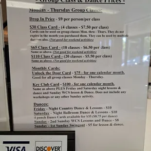 Group Classes &amp; Dance Prices