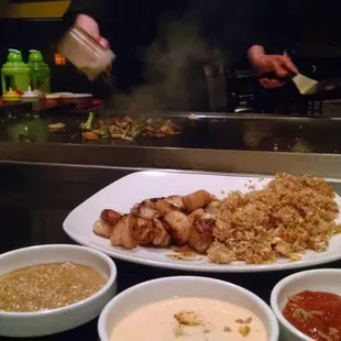 Seafood mix scallops shrimp and lobster