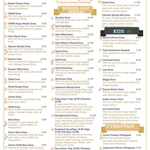 the menu of the restaurant