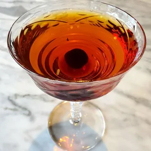 Brooklyn Cocktail - Russell&apos;s reserve rye, china-china amer, dry vermouth, maraschino liquer. Tastes like a perfect Manhattan. Yummy!!