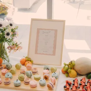 European Summer Soiree themed macarons: Ube brulee, strawberry shortcake, cookies and cream and pistachio