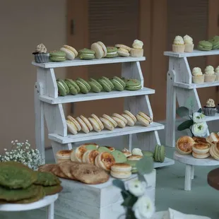 Display of custom macarons to match the theme of the wedding.