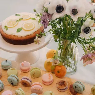 European Summer Soiree themed macarons: Ube brulee, strawberry shortcake, cookies and cream and pistachio